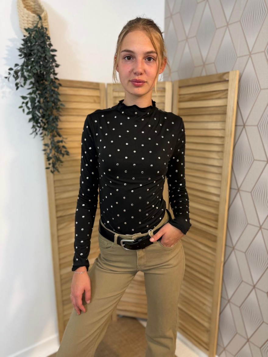 Sous Pull à Clous Noir Kilky Près du Corps Femme | Marina & Paloma