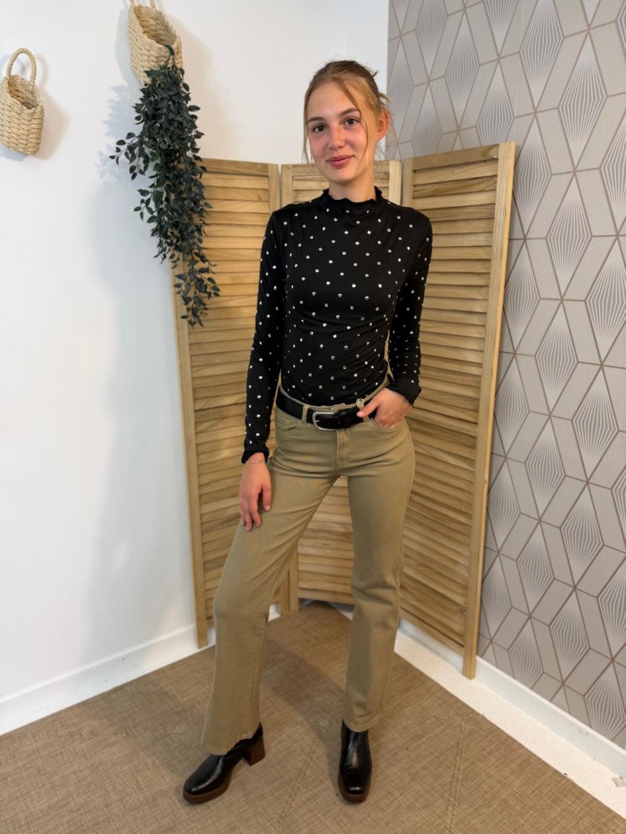 Sous Pull à Clous Noir Kilky Près du Corps Femme | Marina & Paloma