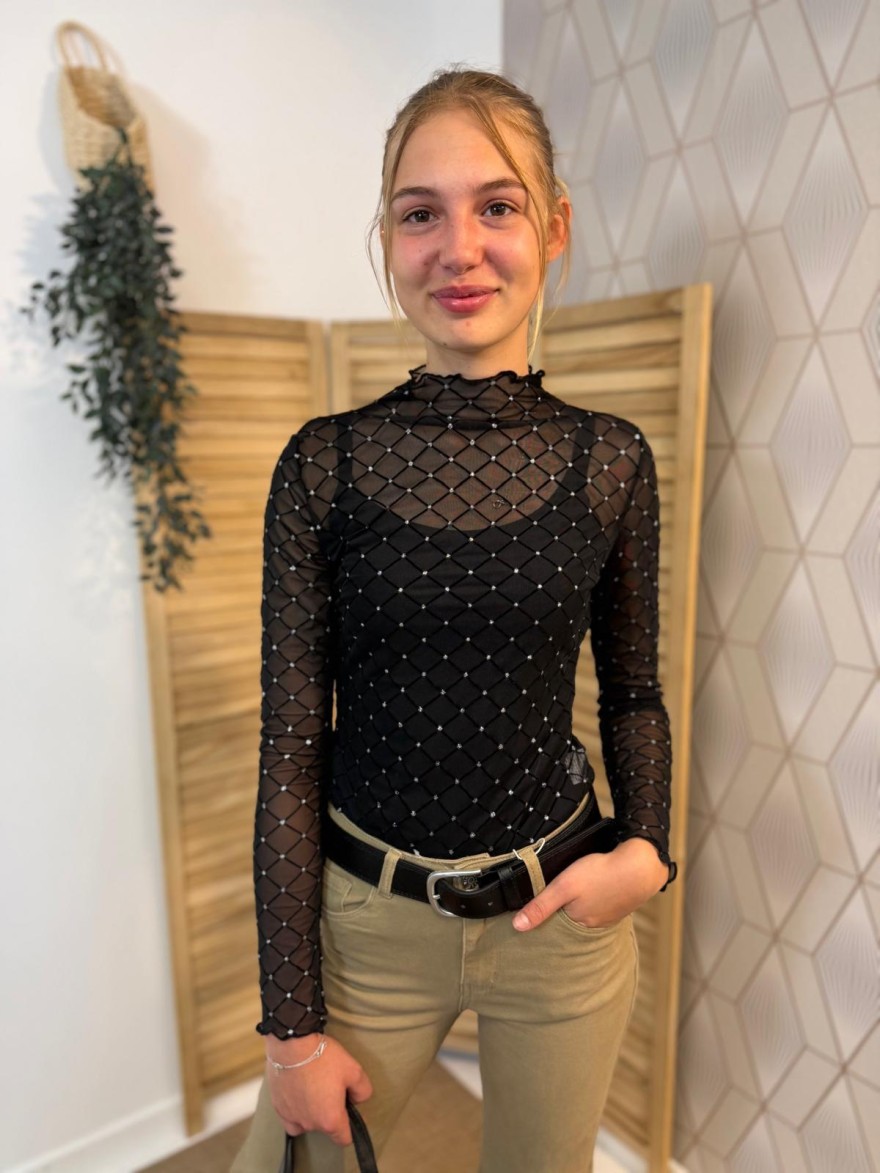 Haut Transparent Noir à Strass Kilky – Coupe ajustée | Marina & Paloma
