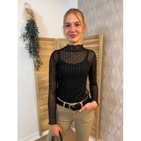 Haut Transparent Noir à Strass Kilky – Coupe ajustée | Marina & Paloma