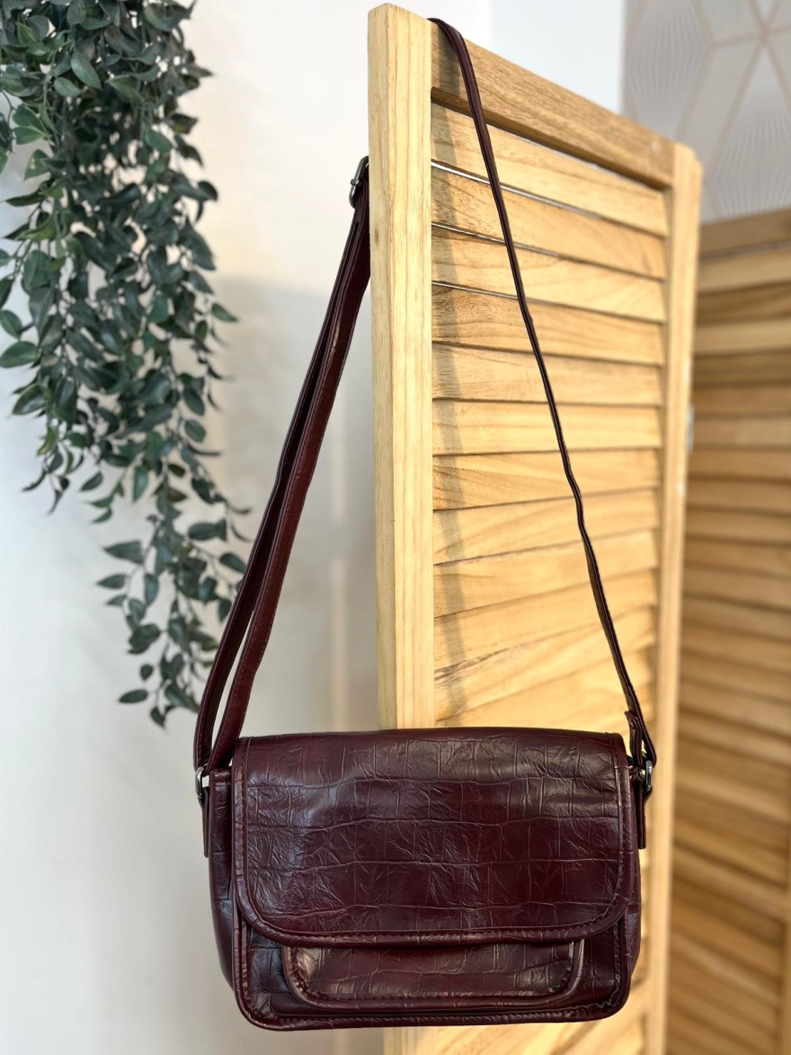 Sac avec Rabat en Vernis Souple Effet Python à poches | Marina & Paloma