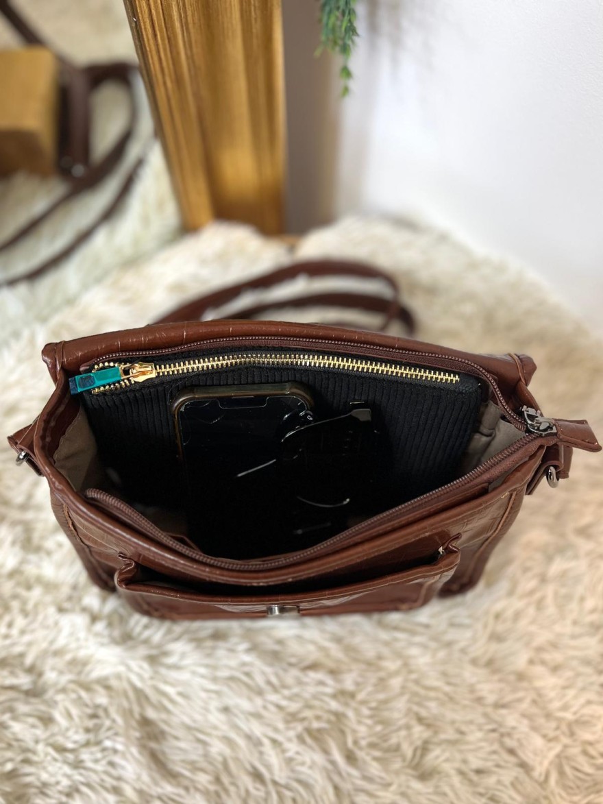 Sac avec Rabat en Vernis Souple Effet Python à poches | Marina & Paloma