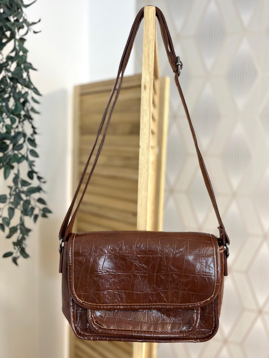 Sac avec Rabat en Vernis Souple Effet Python à poches | Marina & Paloma