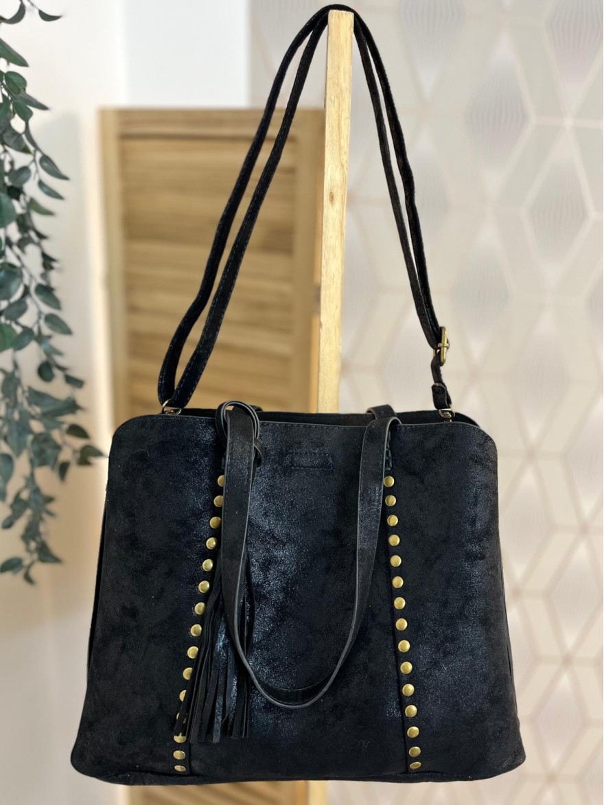 Sac porté épaule clouté effet brossé grand format femme | Marina & Paloma