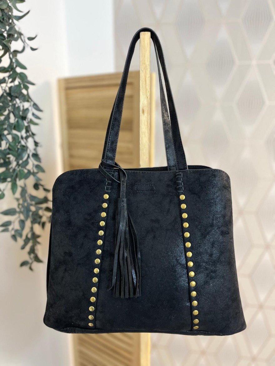 Sac porté épaule clouté effet brossé grand format femme | Marina & Paloma