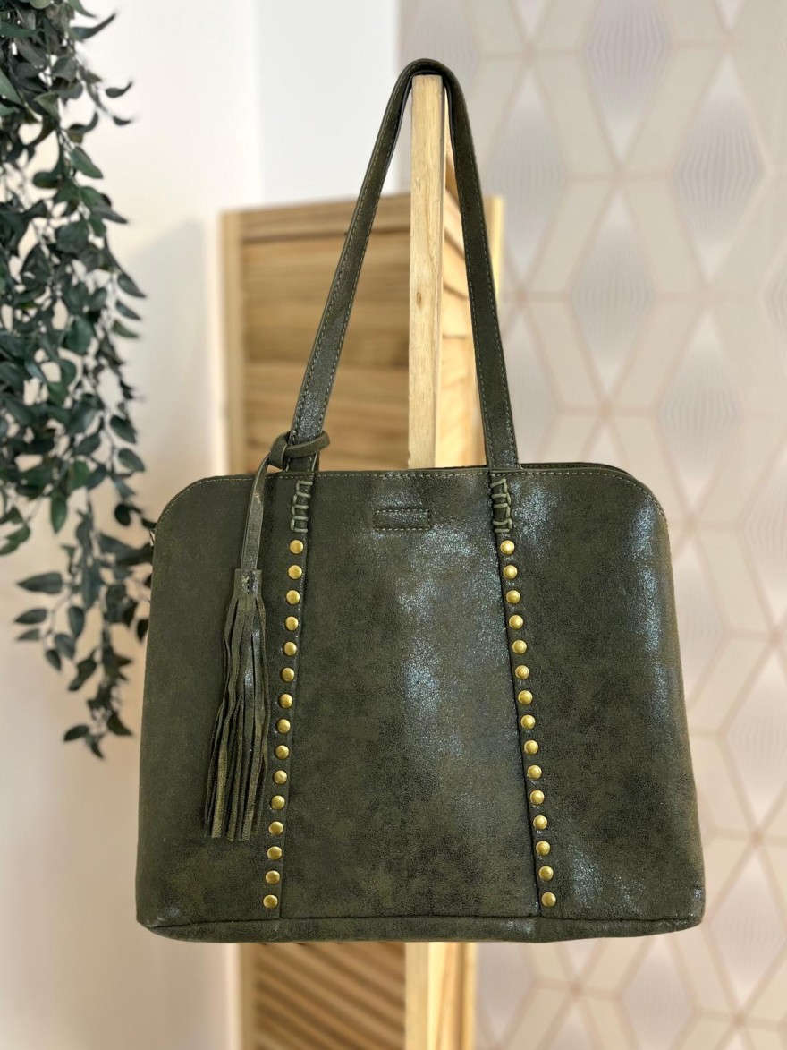 Sac porté épaule clouté effet brossé grand format femme | Marina & Paloma