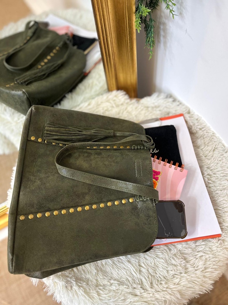 Sac porté épaule clouté effet brossé grand format femme | Marina & Paloma
