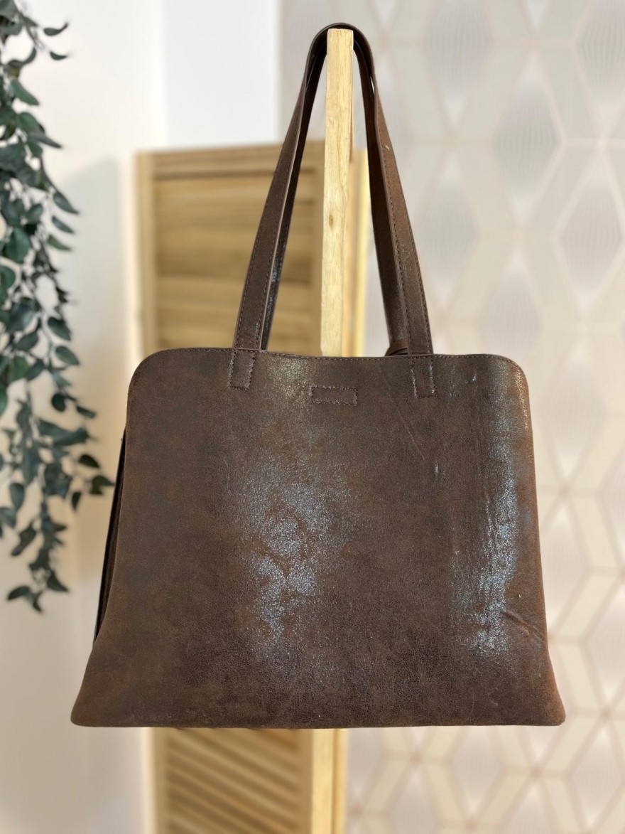 Sac porté épaule clouté effet brossé grand format femme | Marina & Paloma