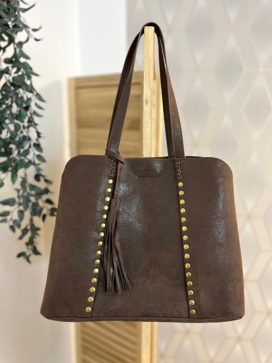 Sac porté épaule clouté effet brossé grand format femme | Marina & Paloma