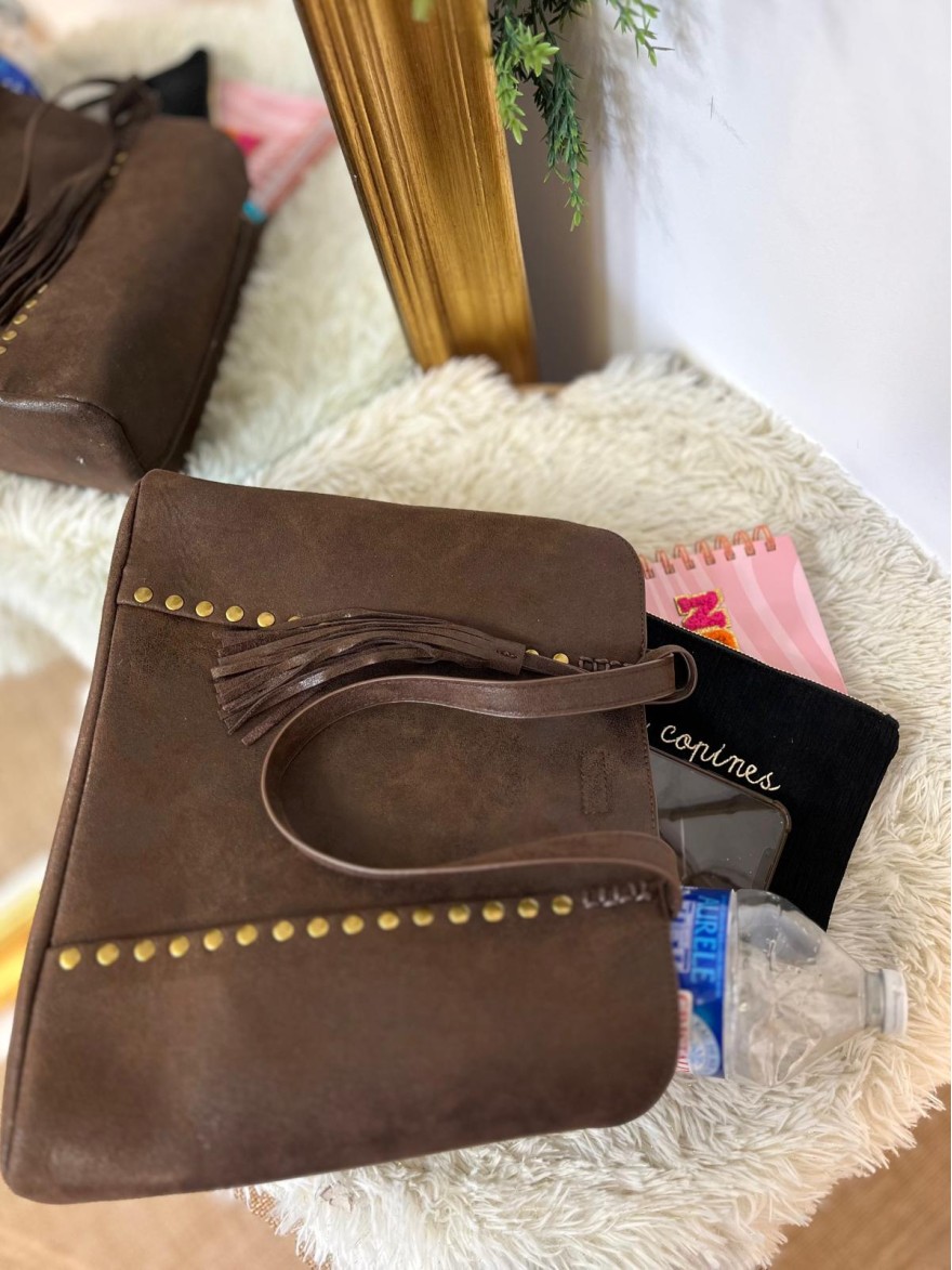 Sac porté épaule clouté effet brossé grand format femme | Marina & Paloma