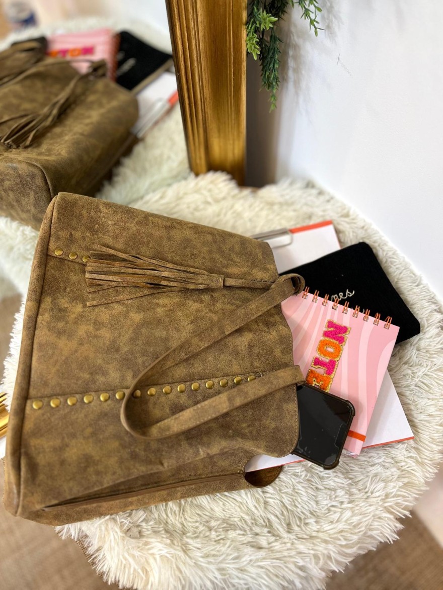 Sac porté épaule clouté effet brossé grand format femme | Marina & Paloma