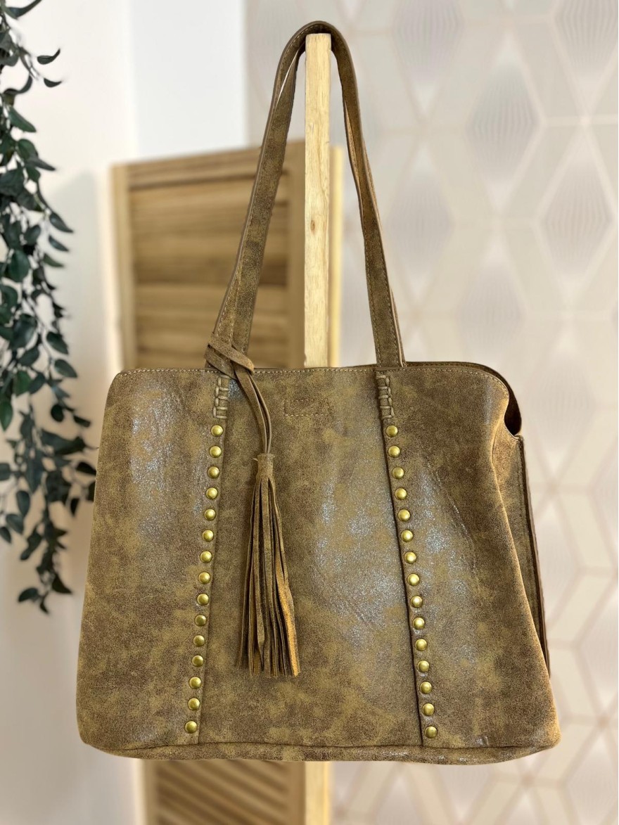 Sac porté épaule clouté effet brossé grand format femme | Marina & Paloma