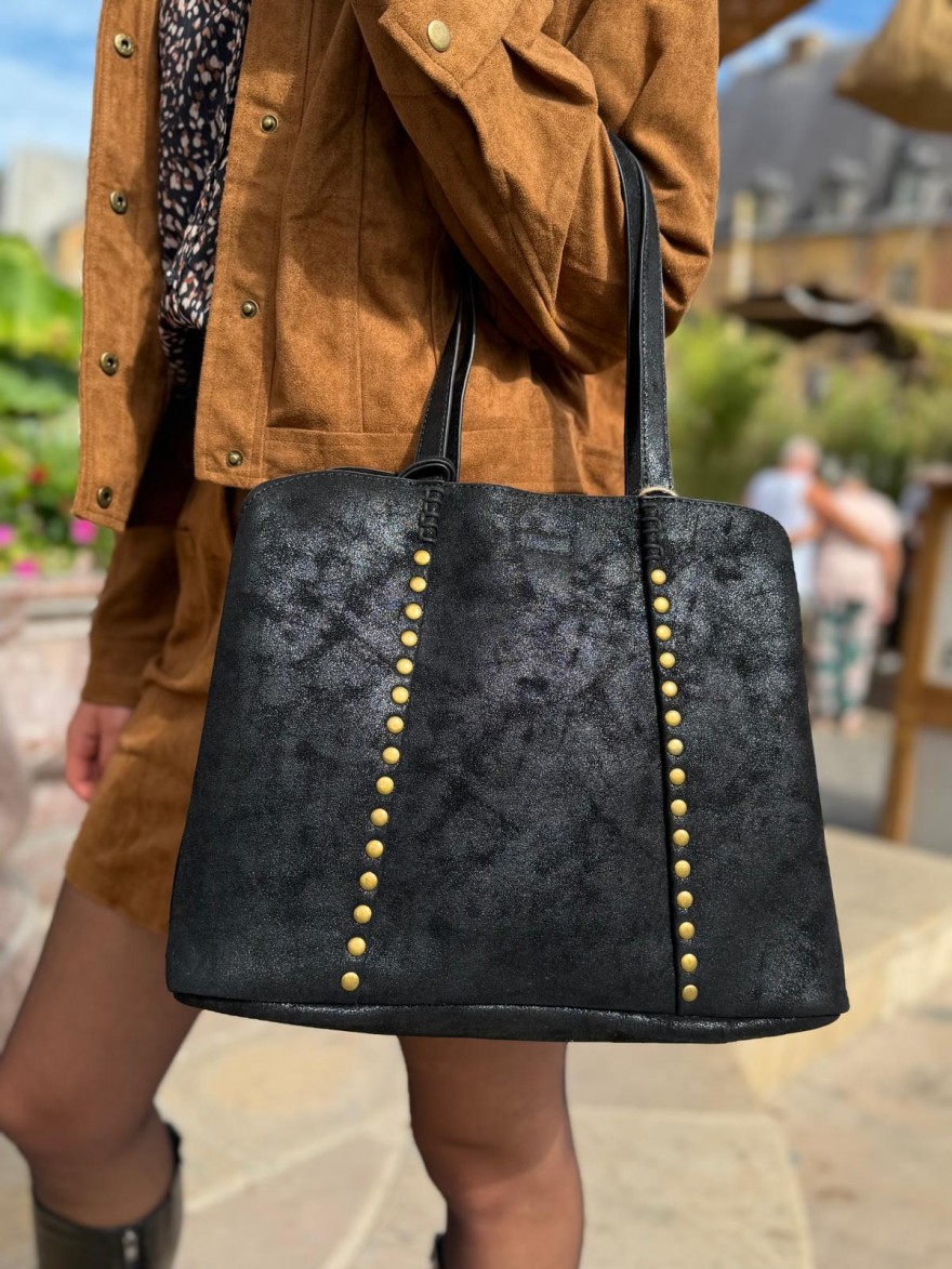 Sac porté épaule clouté effet brossé grand format femme | Marina & Paloma