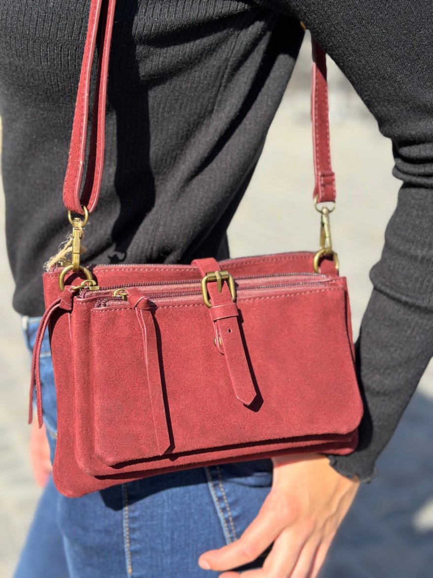 Pochette 3 Compartiments Effet Suédine – Bandoulière | Marina & Paloma
