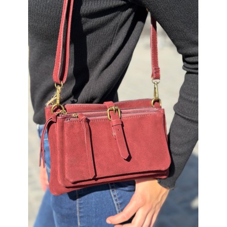 Pochette 3 Compartiments Effet Suédine – Bandoulière | Marina & Paloma