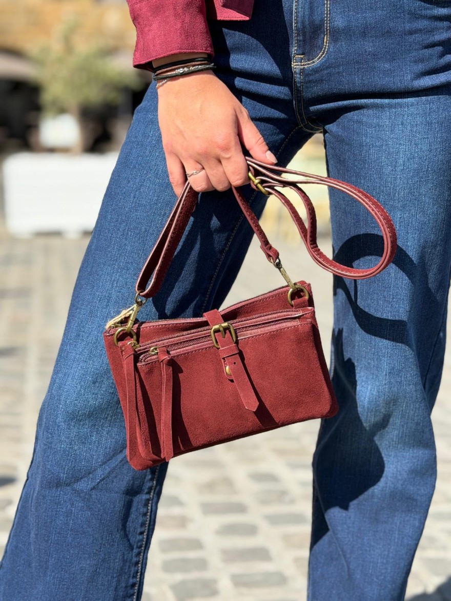 Pochette 3 Compartiments Effet Suédine – Bandoulière | Marina & Paloma