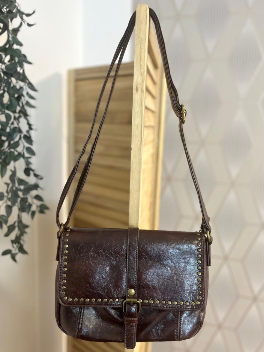 Sac avec Rabat Clouté Effet Patiné & Détails Dorés Femme | Marina & Paloma