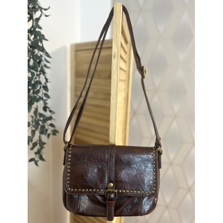 Sac avec Rabat Clouté Effet Patiné & Détails Dorés Femme | Marina & Paloma