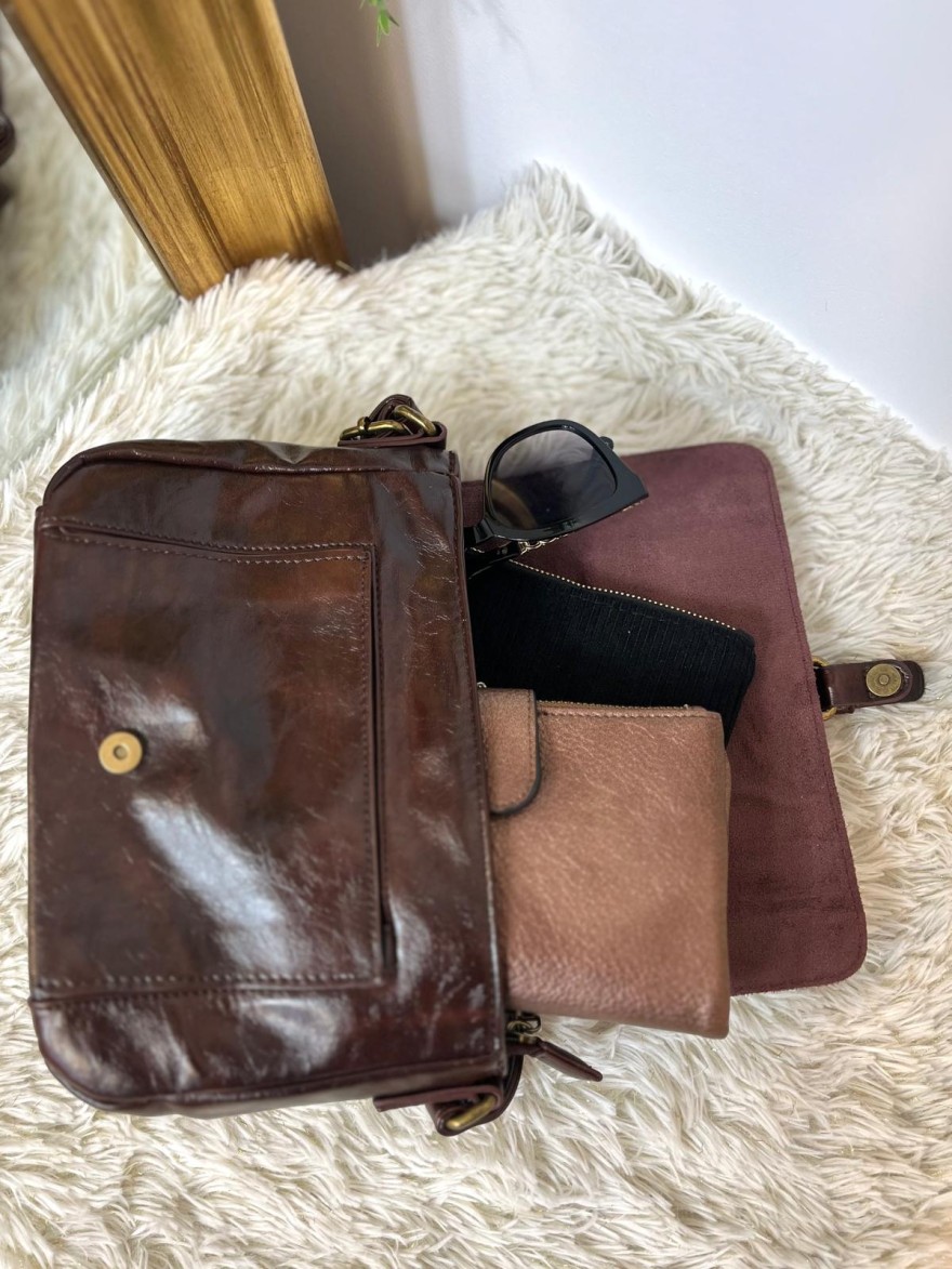 Sac avec Rabat Clouté Effet Patiné & Détails Dorés Femme | Marina & Paloma