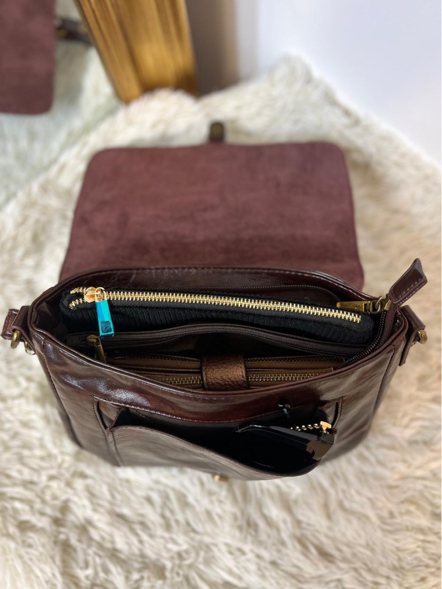 Sac avec Rabat Clouté Effet Patiné & Détails Dorés Femme | Marina & Paloma
