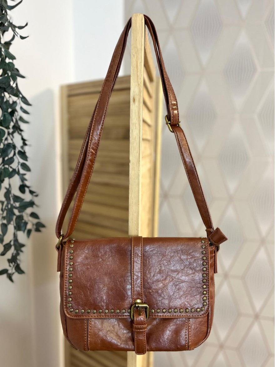 Sac avec Rabat Clouté Effet Patiné & Détails Dorés Femme | Marina & Paloma