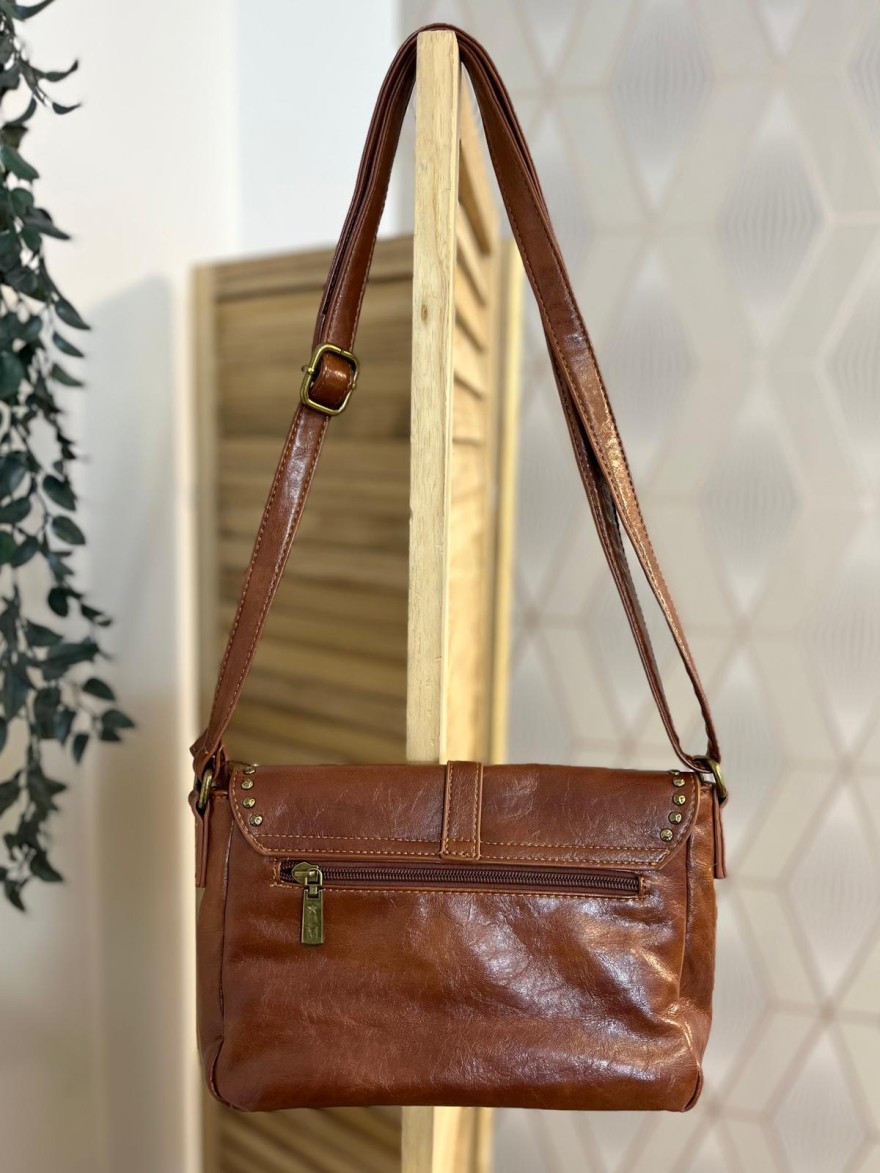 Sac avec Rabat Clouté Effet Patiné & Détails Dorés Femme | Marina & Paloma