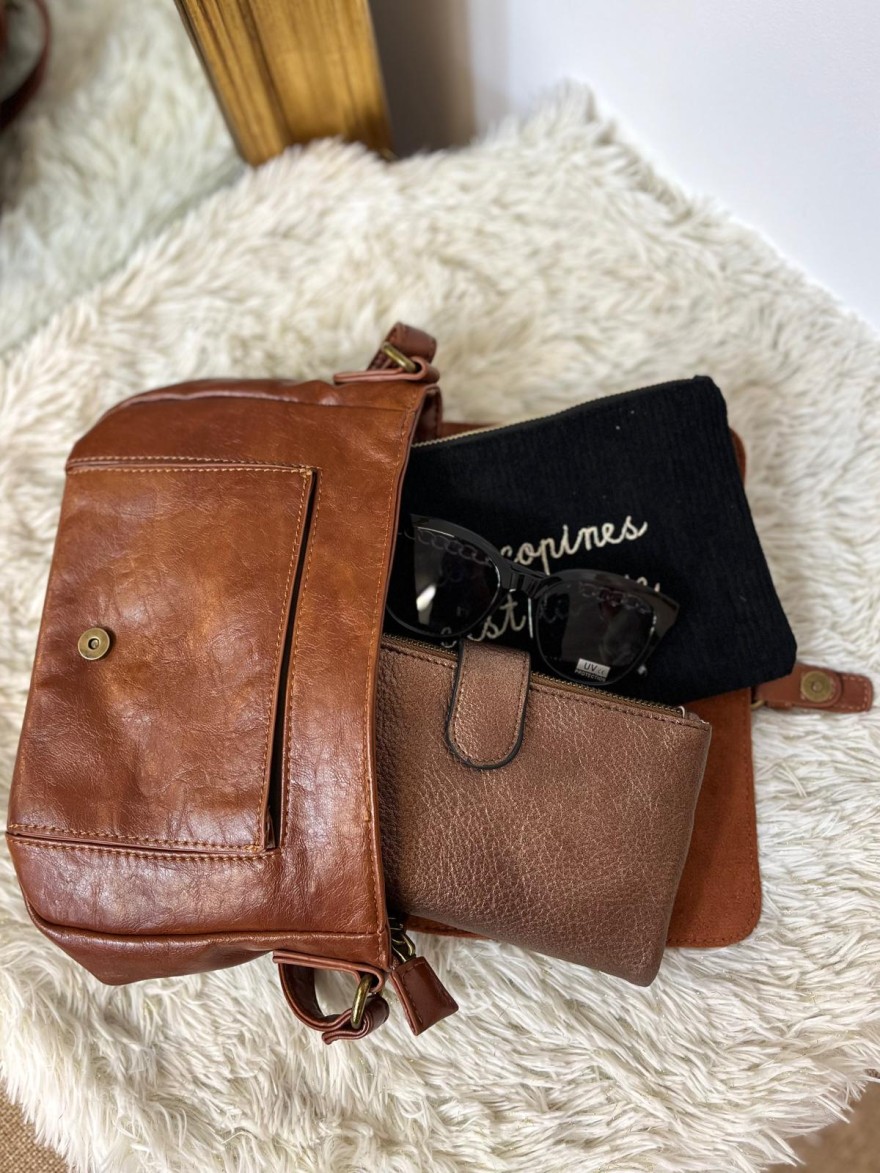 Sac avec Rabat Clouté Effet Patiné & Détails Dorés Femme | Marina & Paloma