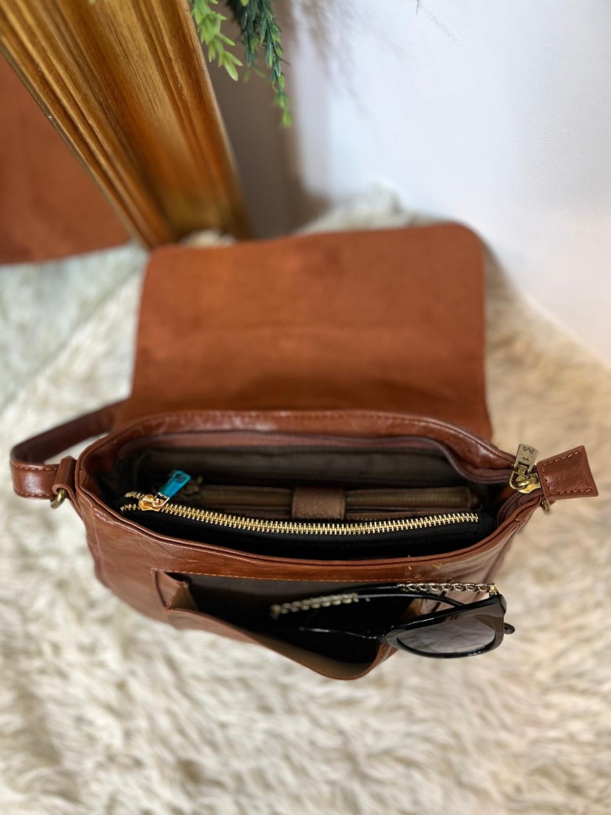 Sac avec Rabat Clouté Effet Patiné & Détails Dorés Femme | Marina & Paloma