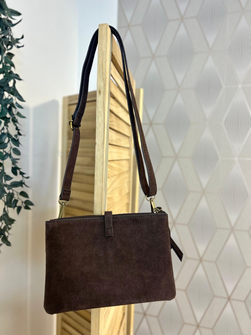 Pochette 3 Compartiments Effet Suédine – Bandoulière | Marina & Paloma
