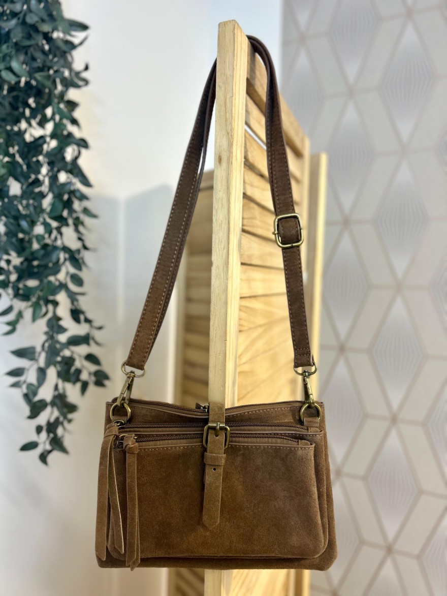 Pochette 3 Compartiments Effet Suédine – Bandoulière | Marina & Paloma