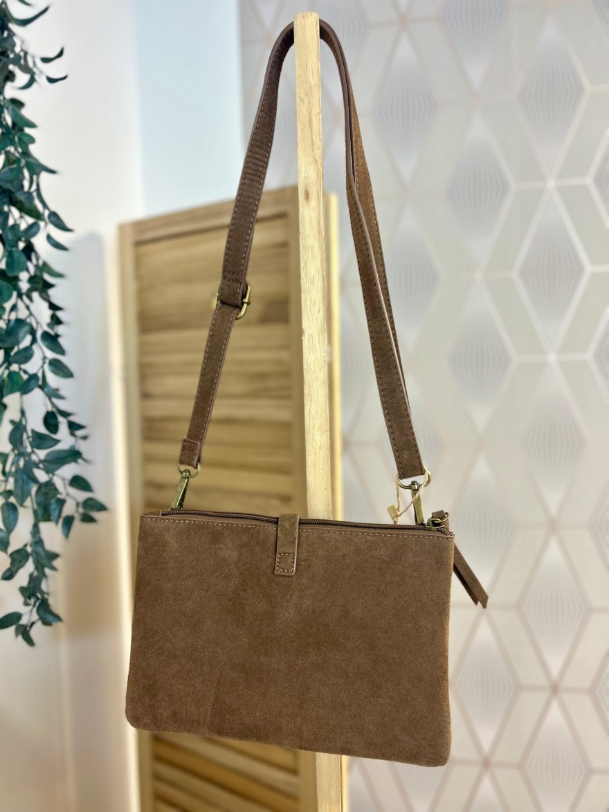 Pochette 3 Compartiments Effet Suédine – Bandoulière | Marina & Paloma
