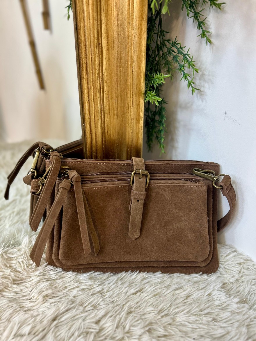 Pochette 3 Compartiments Effet Suédine – Bandoulière | Marina & Paloma