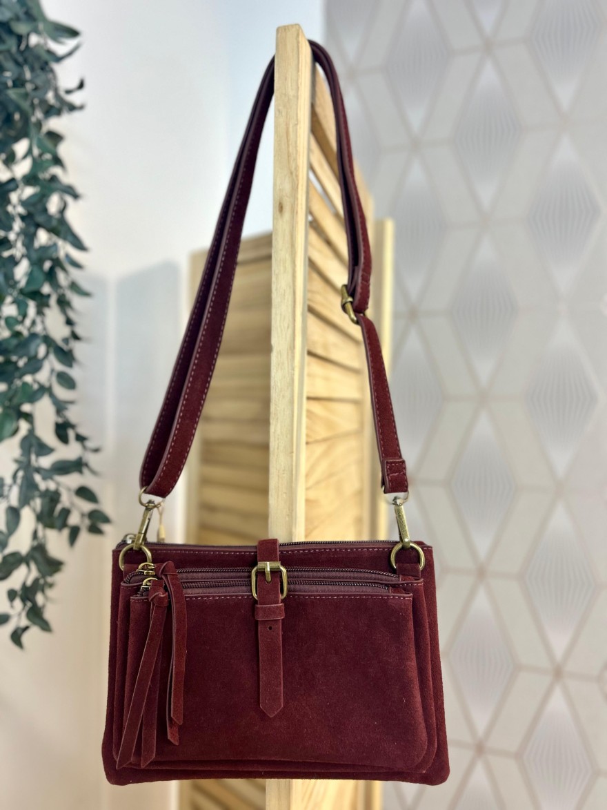 Pochette 3 Compartiments Effet Suédine – Bandoulière | Marina & Paloma