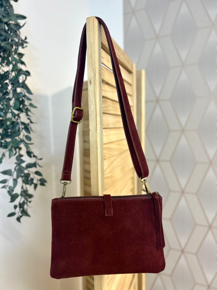 Pochette 3 Compartiments Effet Suédine – Bandoulière | Marina & Paloma