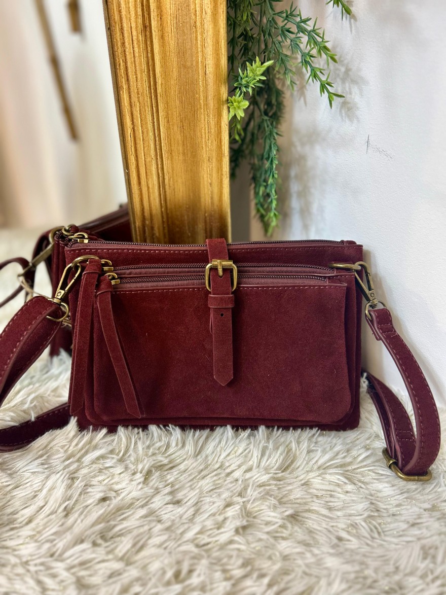 Pochette 3 Compartiments Effet Suédine – Bandoulière | Marina & Paloma