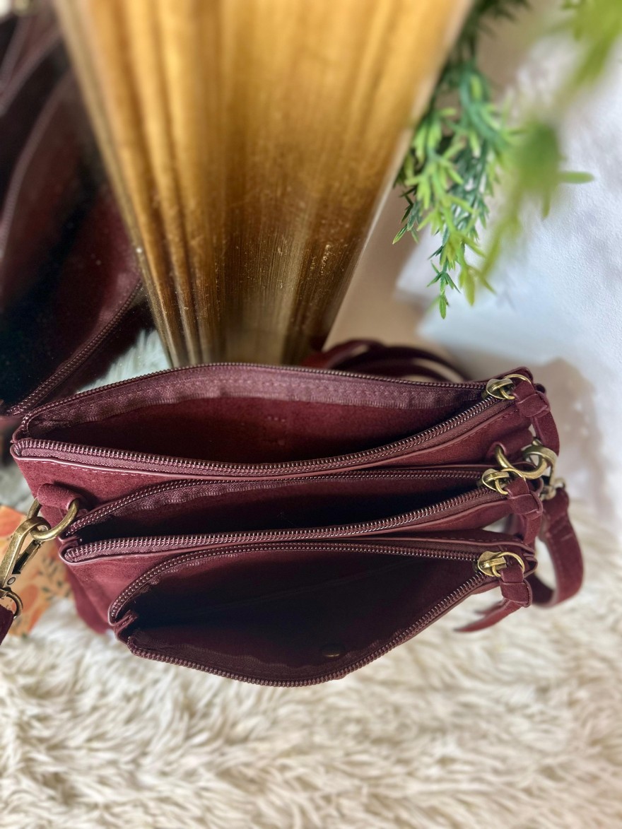 Pochette 3 Compartiments Effet Suédine – Bandoulière | Marina & Paloma