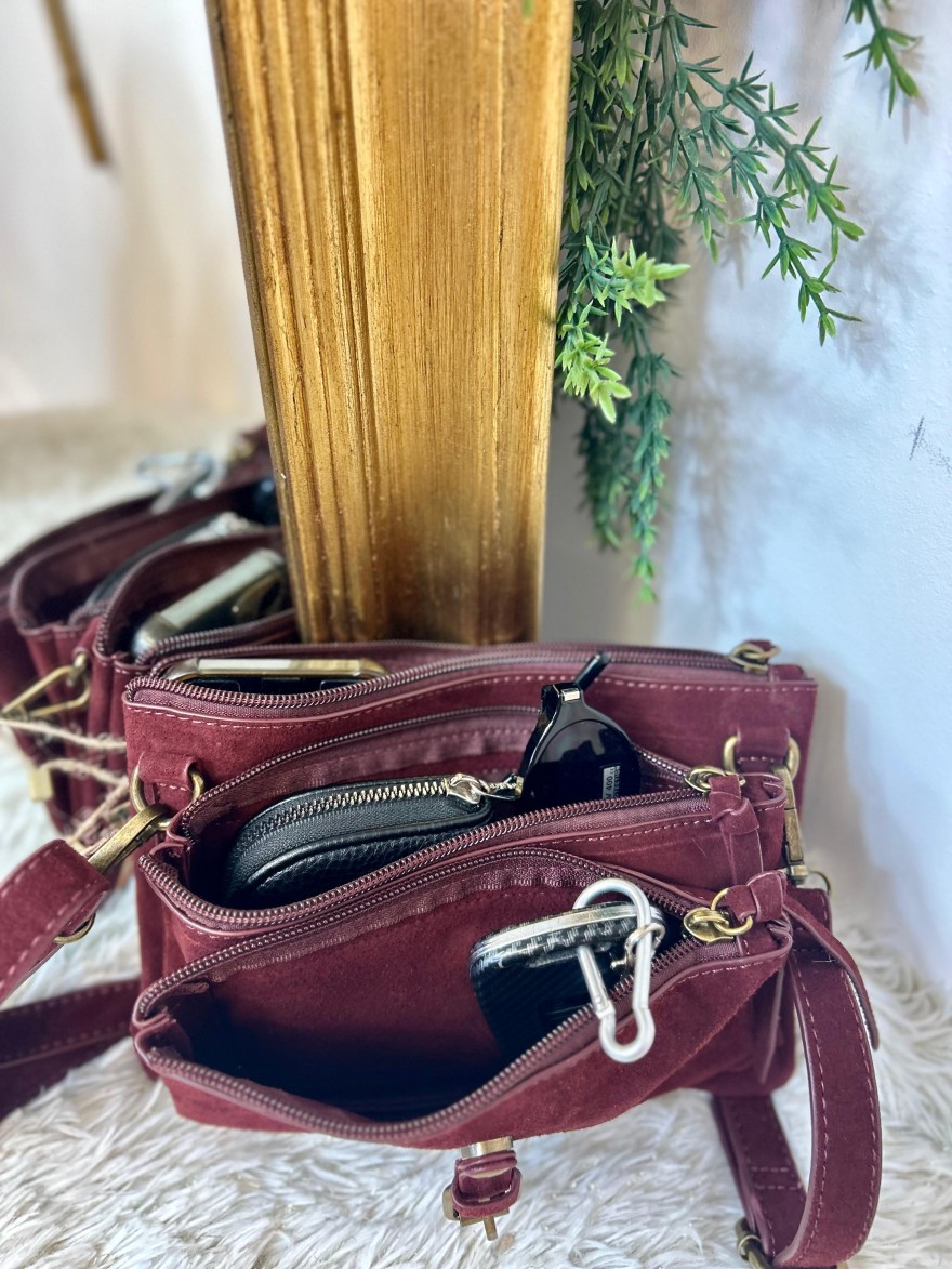 Pochette 3 Compartiments Effet Suédine – Bandoulière | Marina & Paloma
