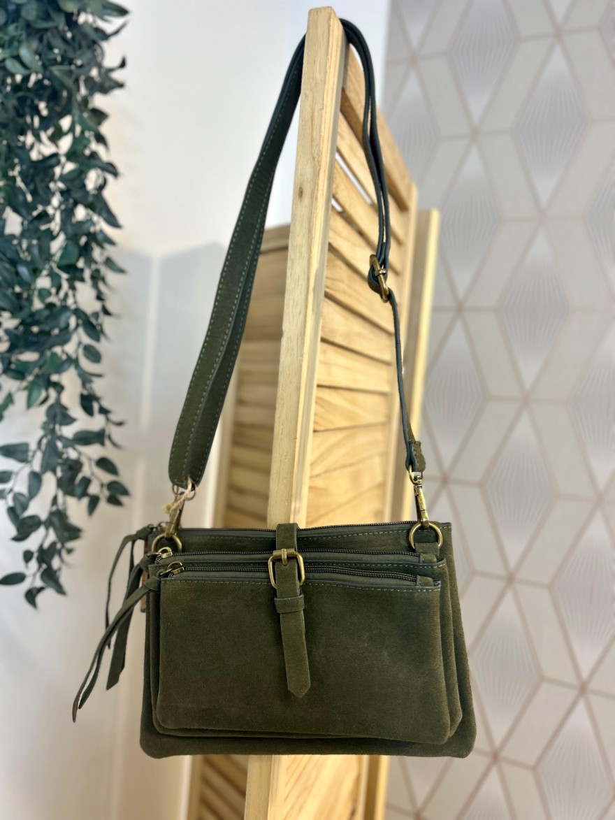 Pochette 3 Compartiments Effet Suédine – Bandoulière | Marina & Paloma