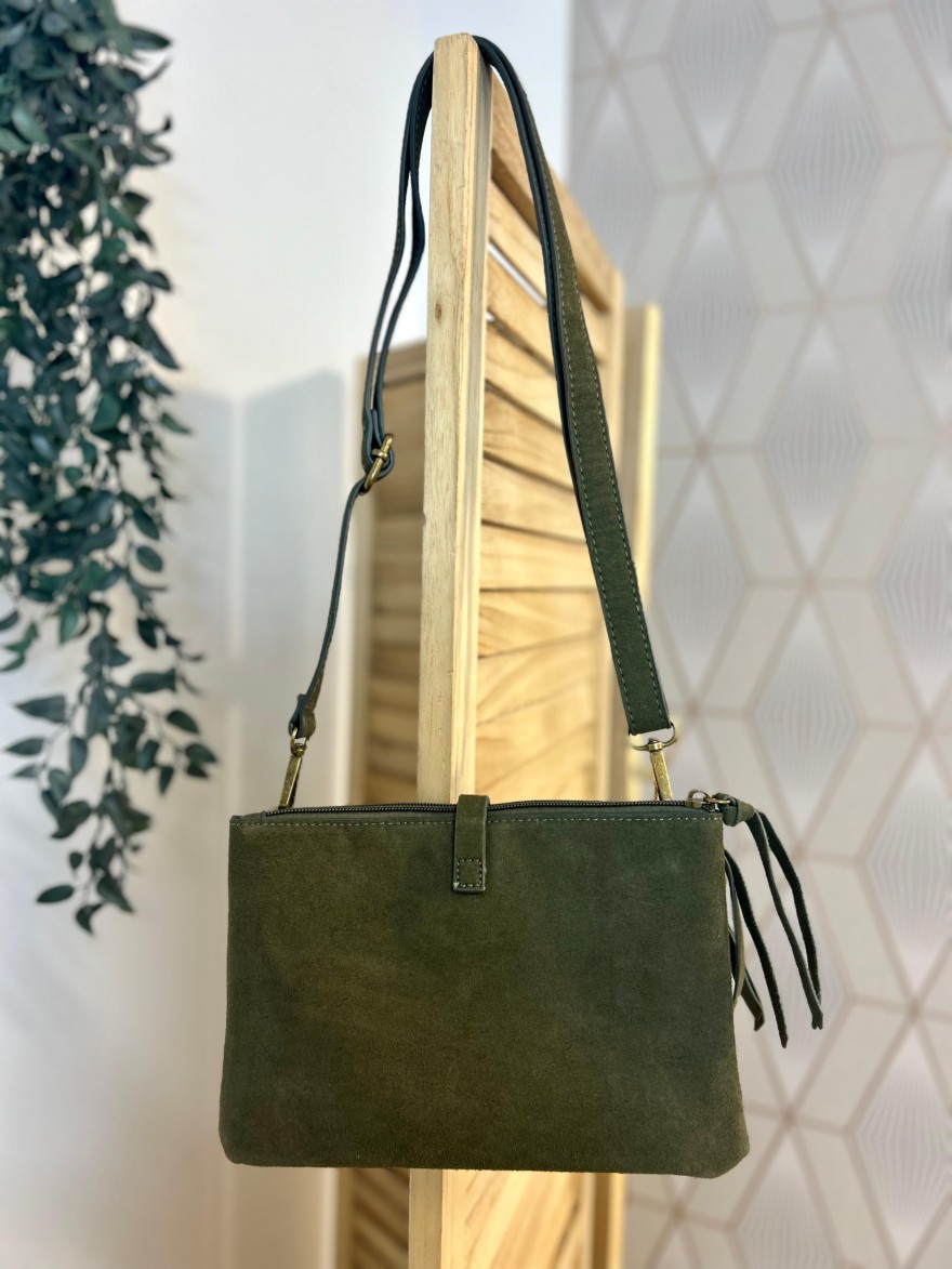 Pochette 3 Compartiments Effet Suédine – Bandoulière | Marina & Paloma