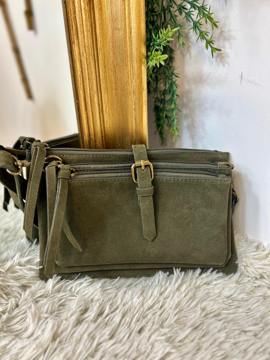 Pochette 3 Compartiments Effet Suédine – Bandoulière | Marina & Paloma