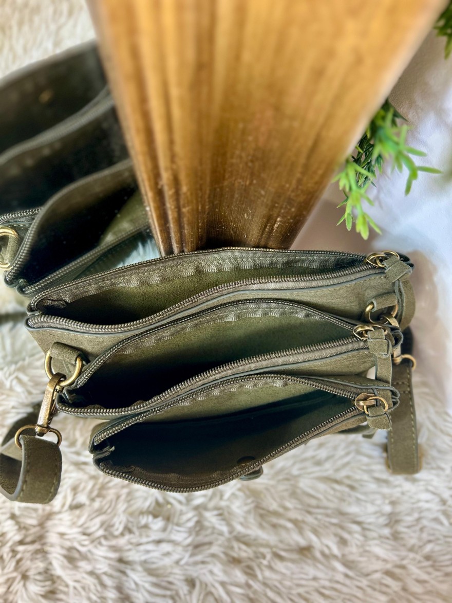 Pochette 3 Compartiments Effet Suédine – Bandoulière | Marina & Paloma