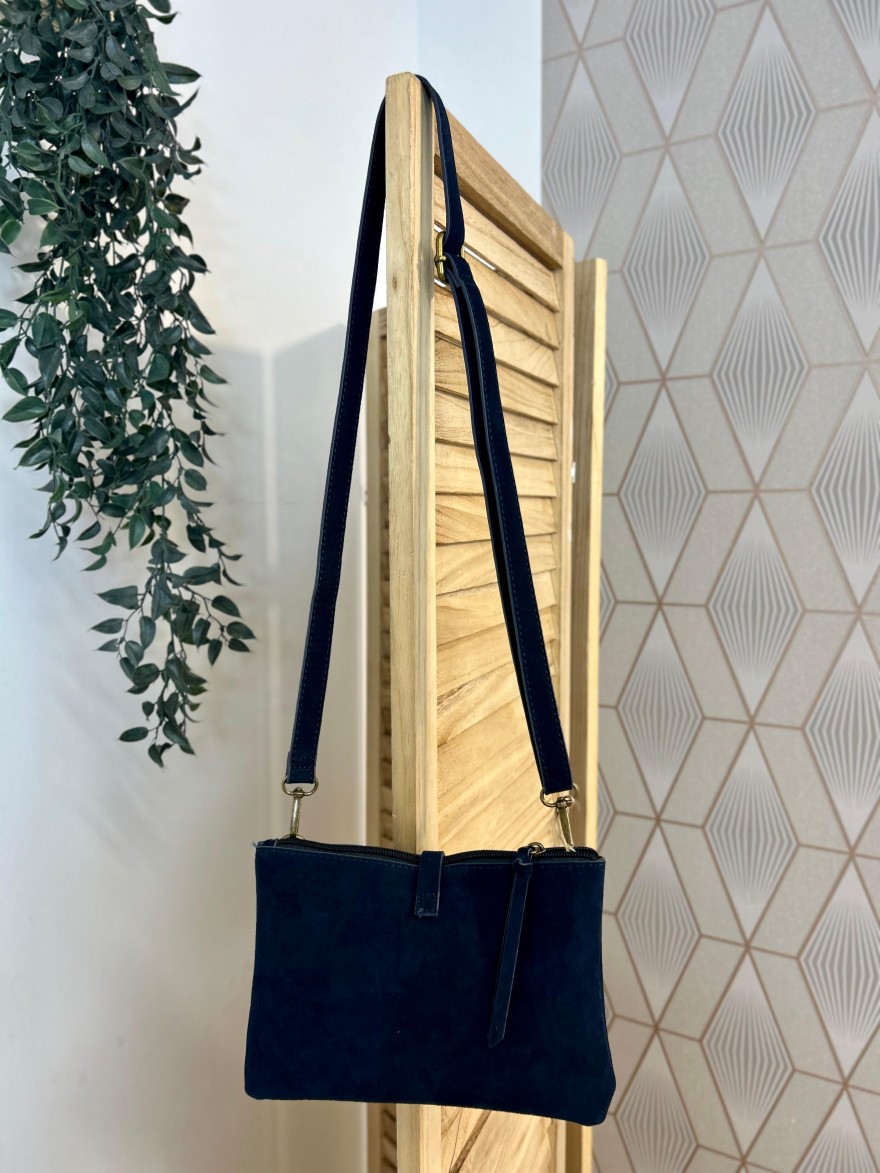 Pochette 3 Compartiments Effet Suédine – Bandoulière | Marina & Paloma