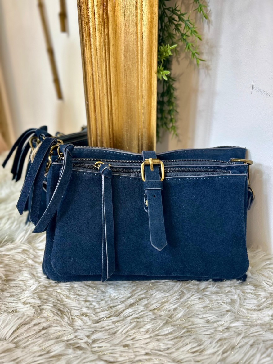 Pochette 3 Compartiments Effet Suédine – Bandoulière | Marina & Paloma