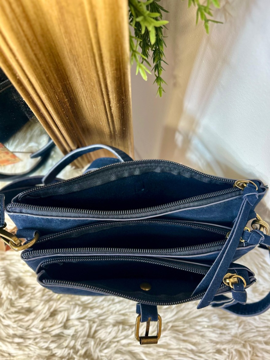 Pochette 3 Compartiments Effet Suédine – Bandoulière | Marina & Paloma