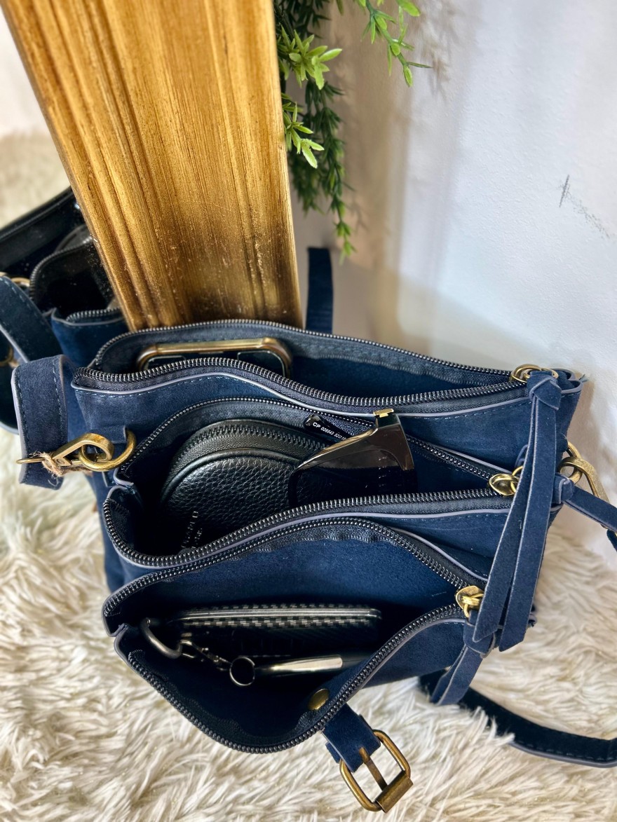 Pochette 3 Compartiments Effet Suédine – Bandoulière | Marina & Paloma