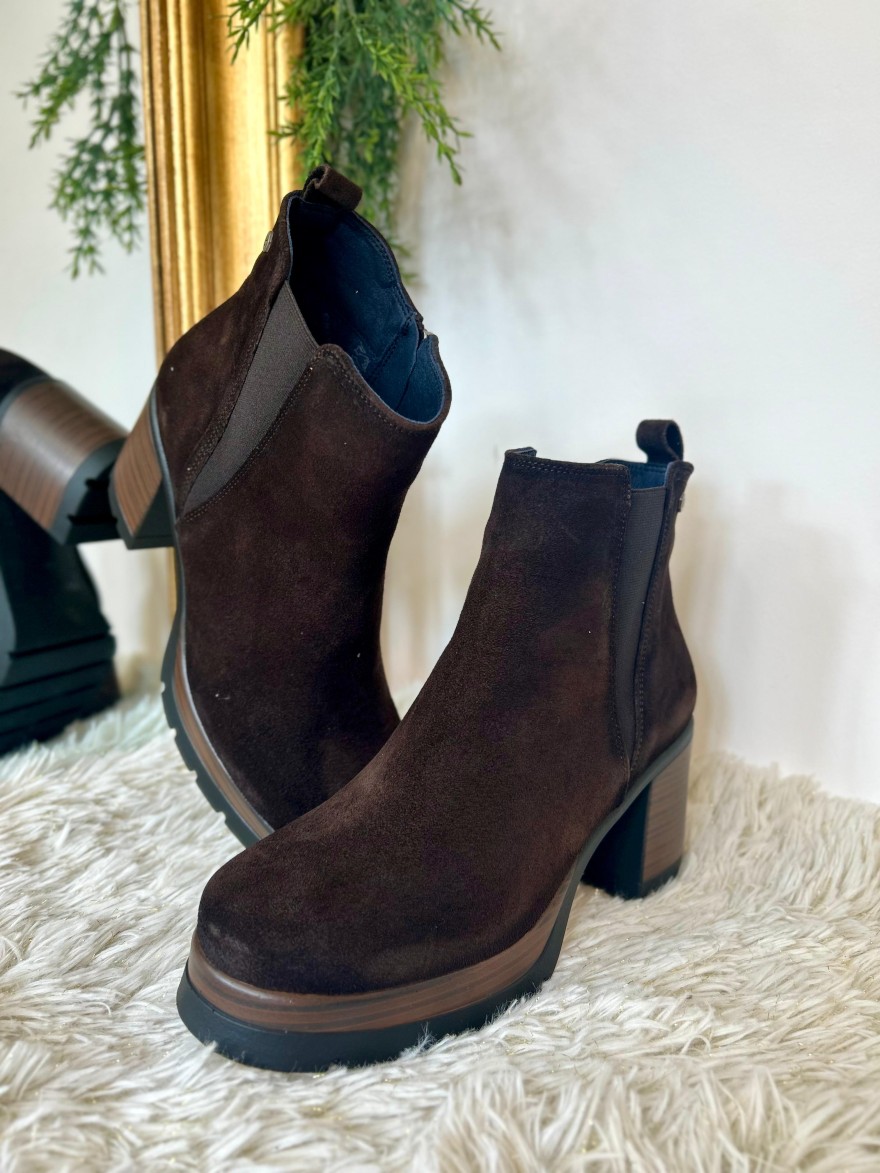 Bottine Dorking Safe D9414 Nubuck Marron – Talon Bloc 8 cm | Marina & Paloma