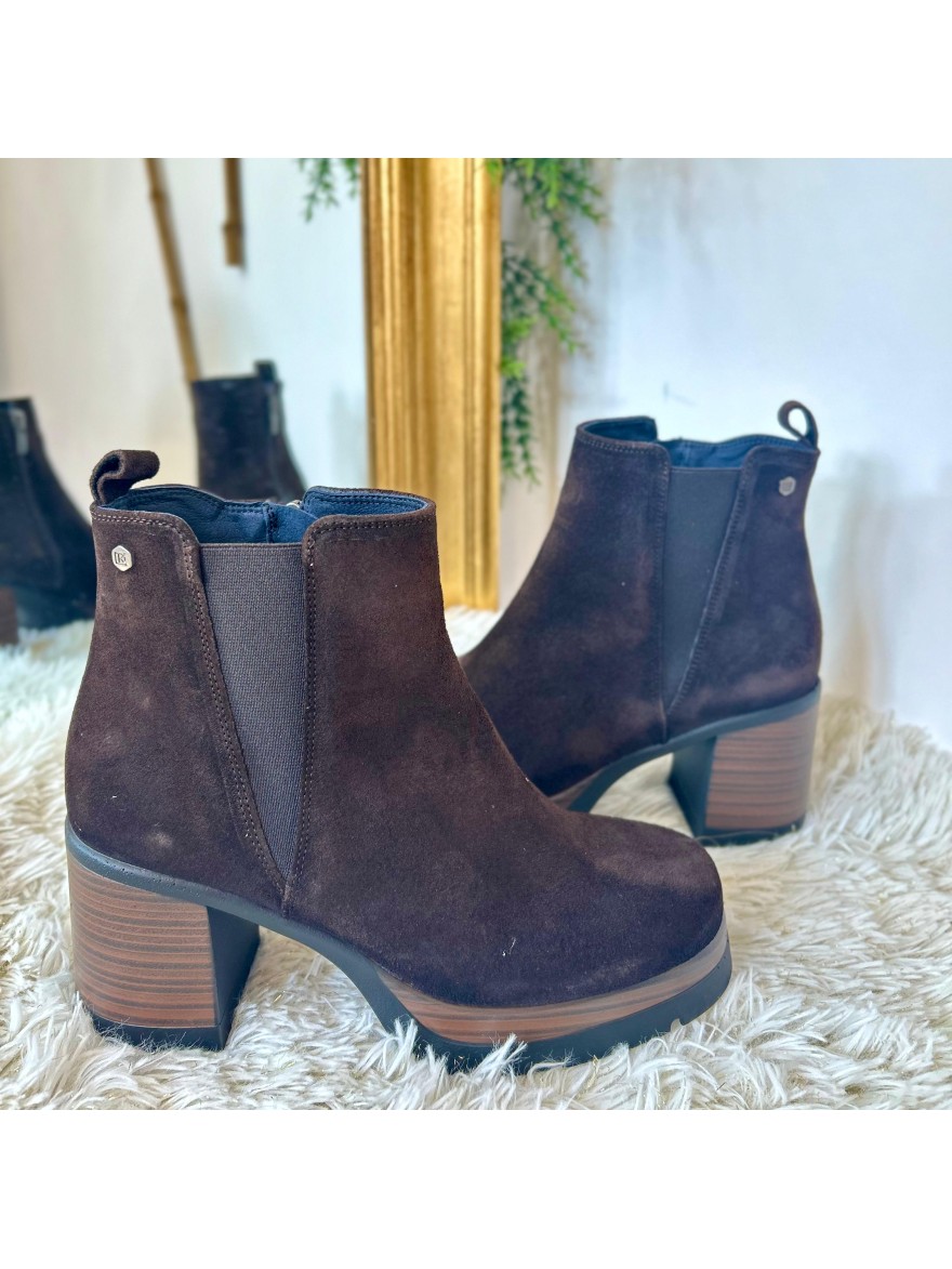 Bottine Dorking Safe D9414 Nubuck Marron – Talon Bloc 8 cm | Marina & Paloma