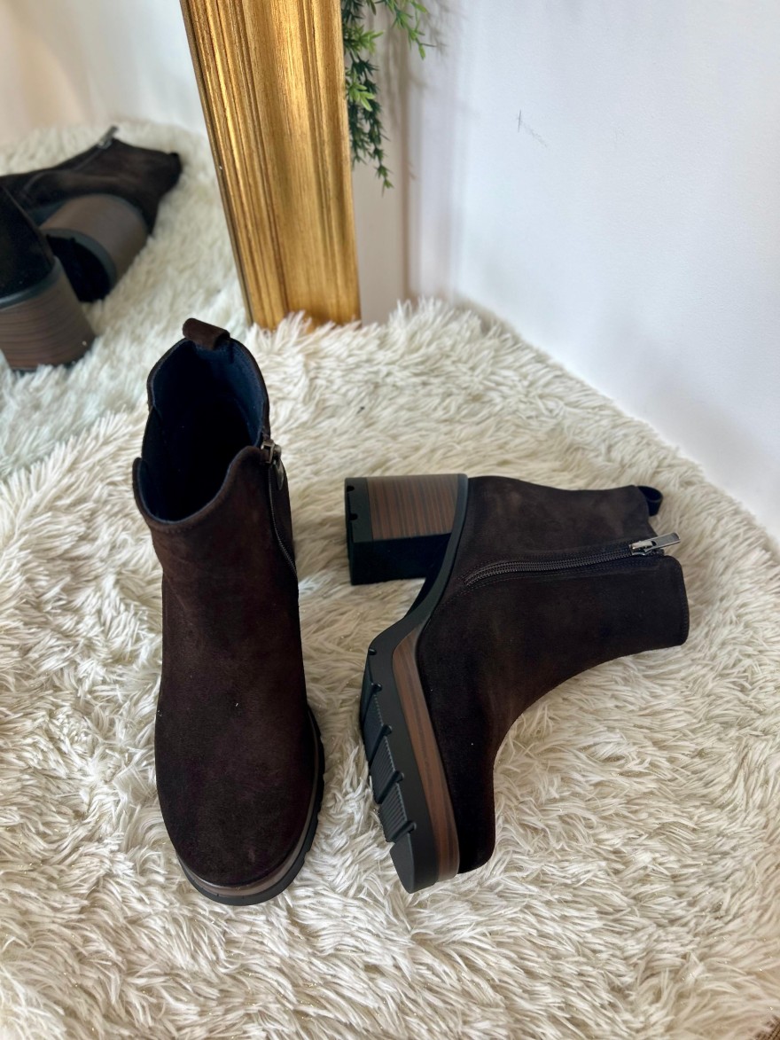 Bottine Dorking Safe D9414 Nubuck Marron – Talon Bloc 8 cm | Marina & Paloma