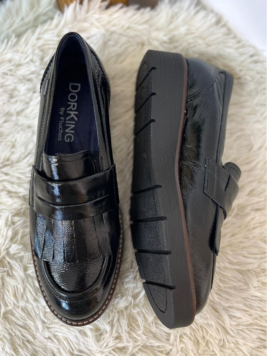 Mocassin Dorking D97 Vernis Noir Plateforme 3 cm | Marina & Paloma