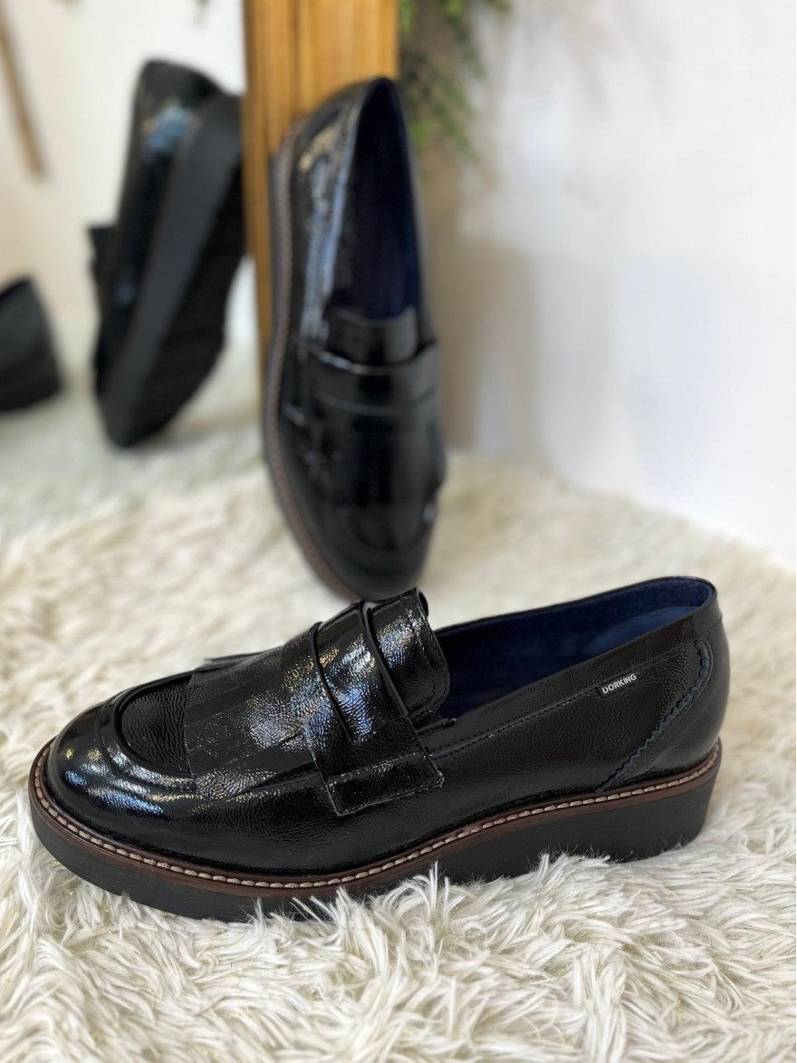 Mocassin Dorking D97 Vernis Noir Plateforme 3 cm | Marina & Paloma